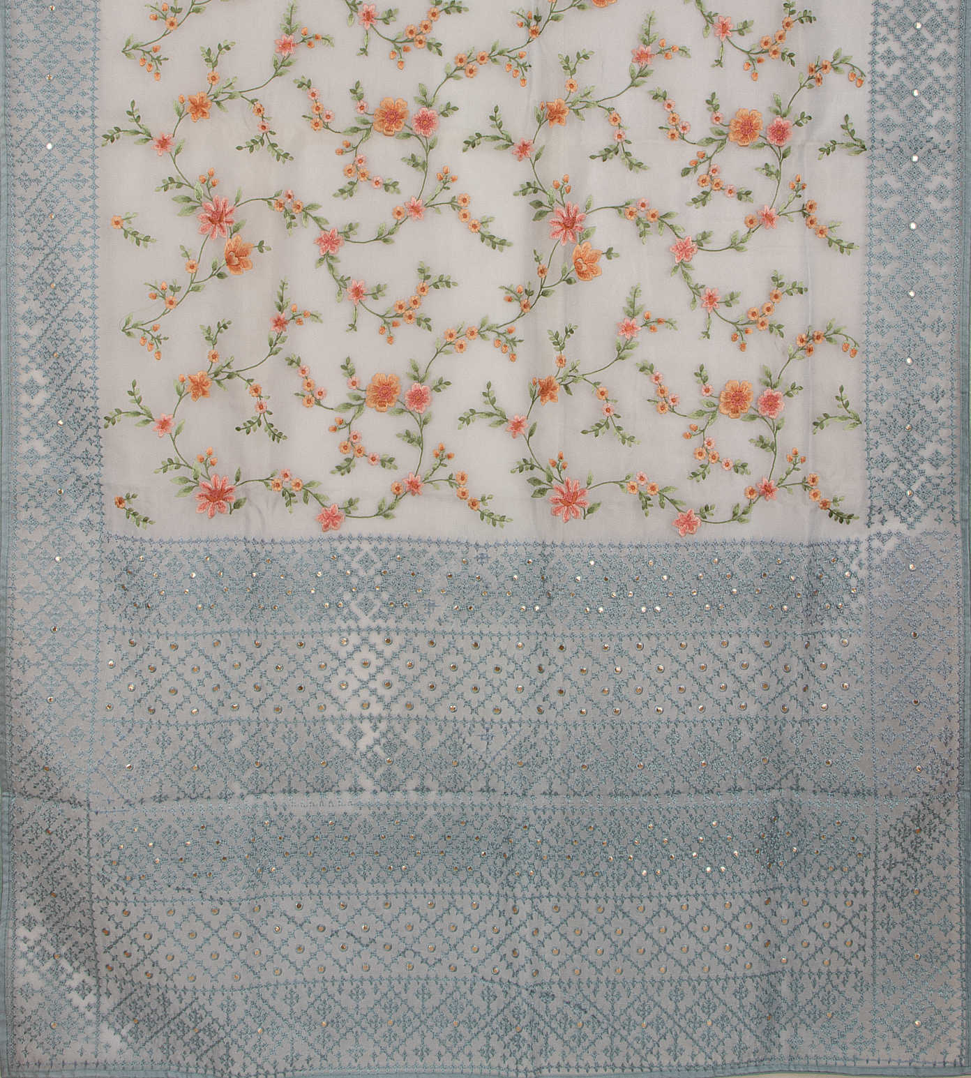Light Blue Organza Embroidery Saree3