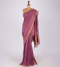 Onion Pink Linen Embroidery Saree1