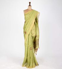 Light Green Linen Embroidery Saree1