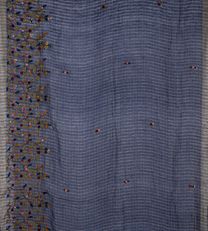 Blue Linen Embroidery Saree2