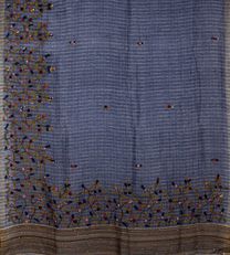 Blue Linen Embroidery Saree3