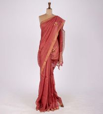 Pink Linen Embroidery Saree1