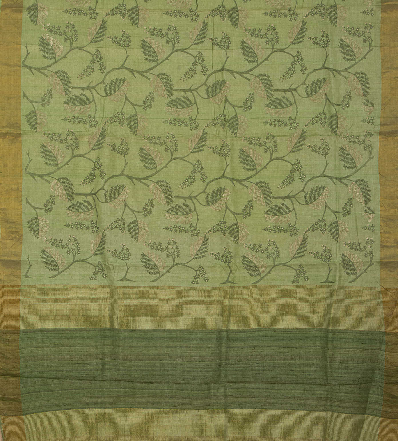 Light Green Tussar Embroidery Saree3