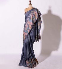 Blue Tussar Embroidery Saree4