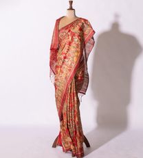 Red Tussar Embroidery Saree1
