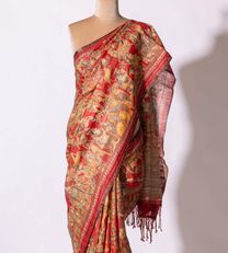 Red Tussar Embroidery Saree4