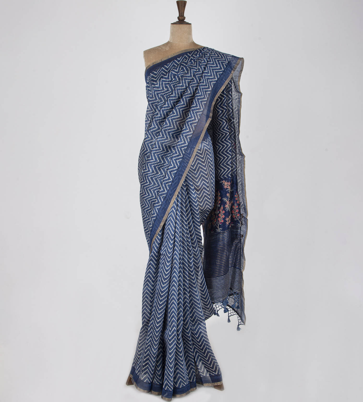 Blue Linen Saree