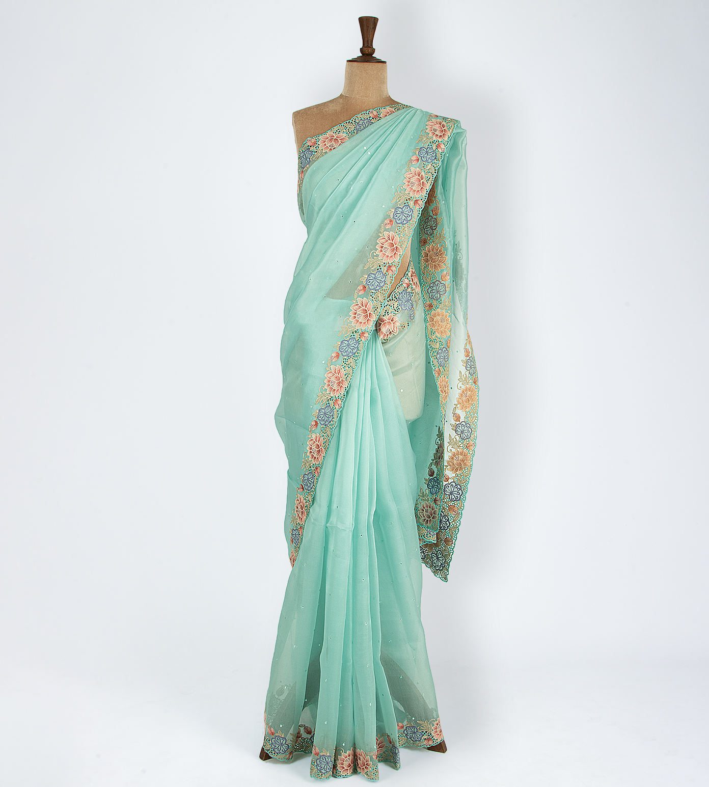 Light Blue Organza Embroidery Saree1