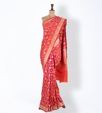 Orangish Pink Banaras Silk Saree1