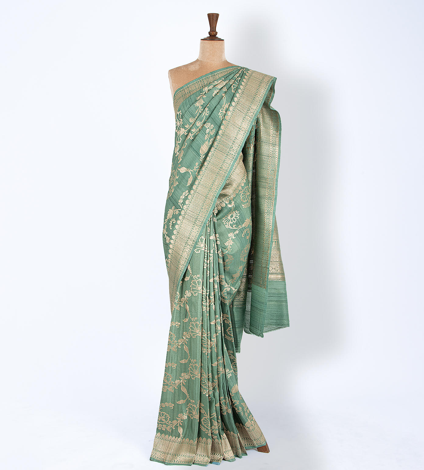 Green Tussar Georgette saree1
