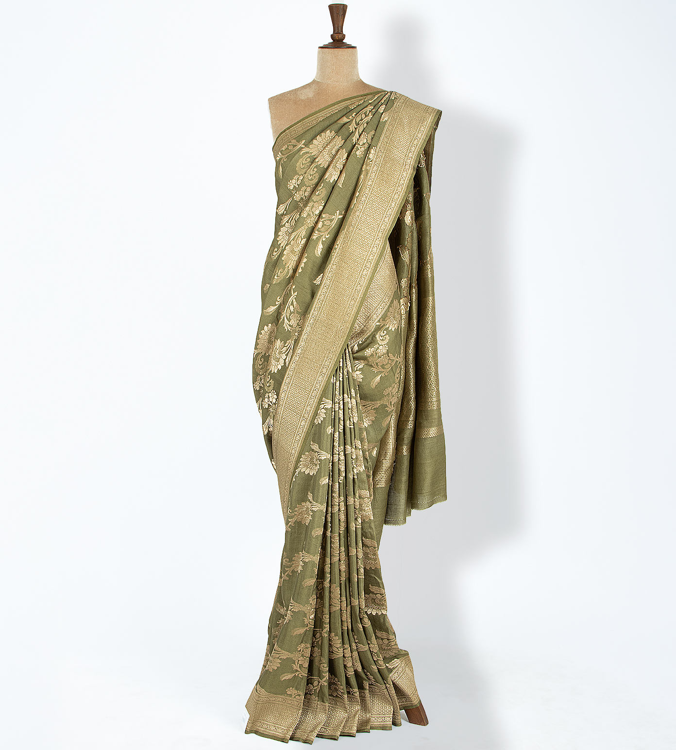 Olive Green Tussar Georgette Saree1