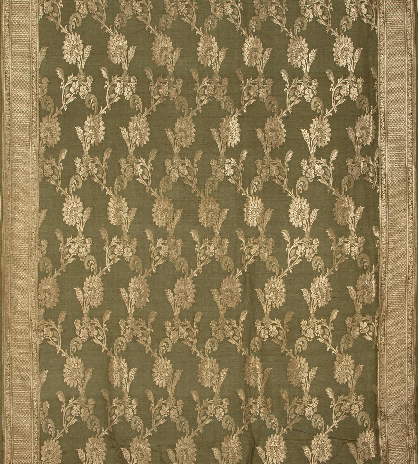 Olive Green Tussar Georgette Saree2