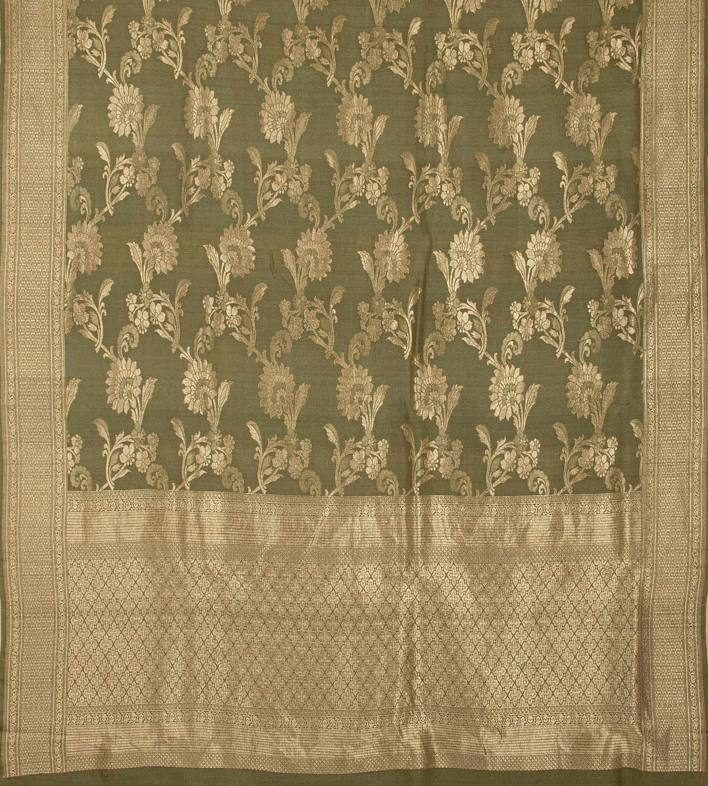 Olive Green Tussar Georgette Saree3