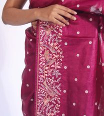 Dark Pink Tussar Embroidery Saree2