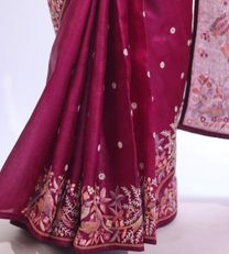 Dark Pink Tussar Embroidery Saree4