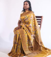 Yellow Banaras Tussar Saree1