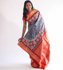 Grey Kanchipuram Silk With Cut Work Saree2