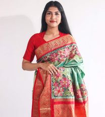 Pistachio Green Kanchipuram Silk With Cut Work Saree1