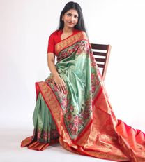 Pistachio Green Kanchipuram Silk With Cut Work Saree2