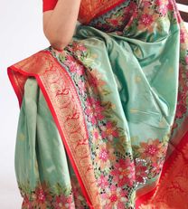 Pistachio Green Kanchipuram Silk With Cut Work Saree3
