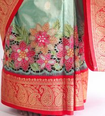 Pistachio Green Kanchipuram Silk With Cut Work Saree4
