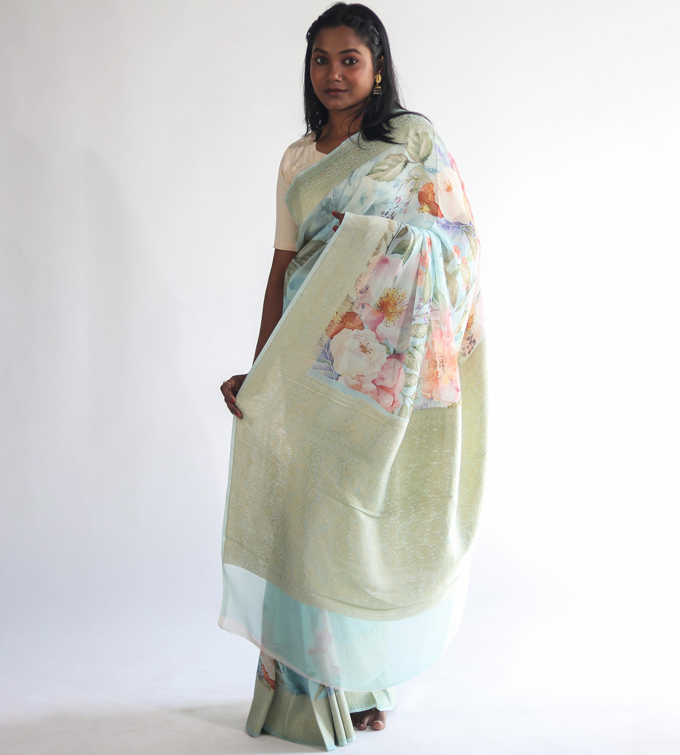 Light Blue Banaras Georgette Saree1