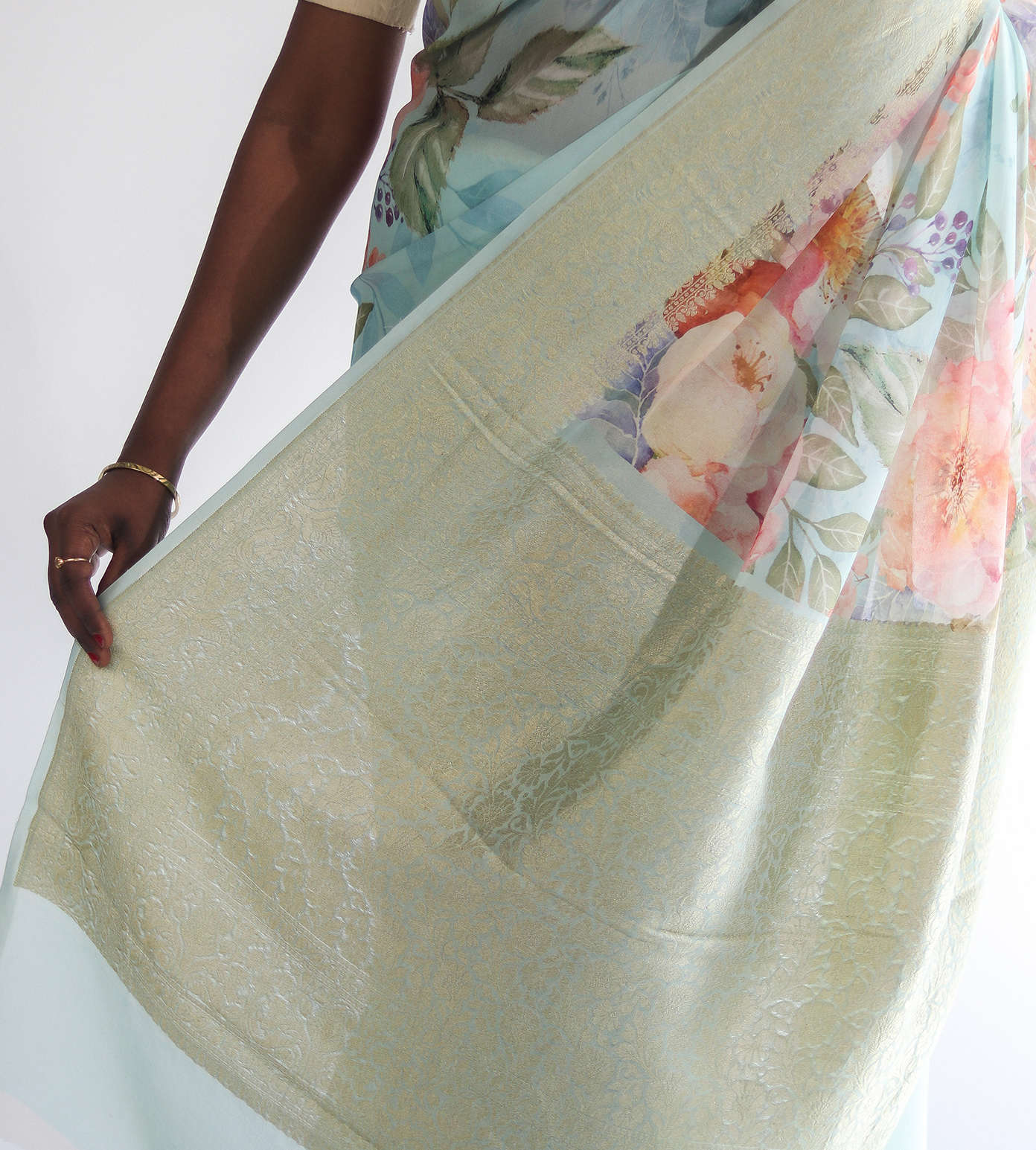 Light Blue Banaras Georgette Saree2