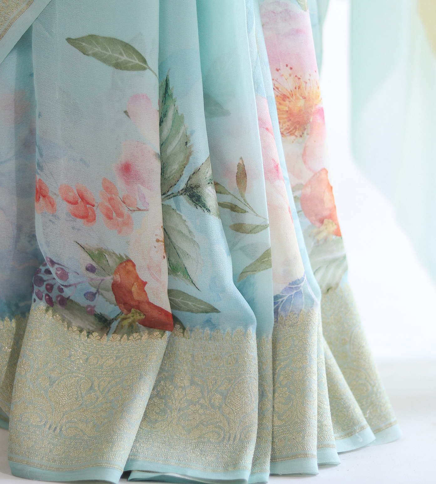 Light Blue Banaras Georgette Saree4