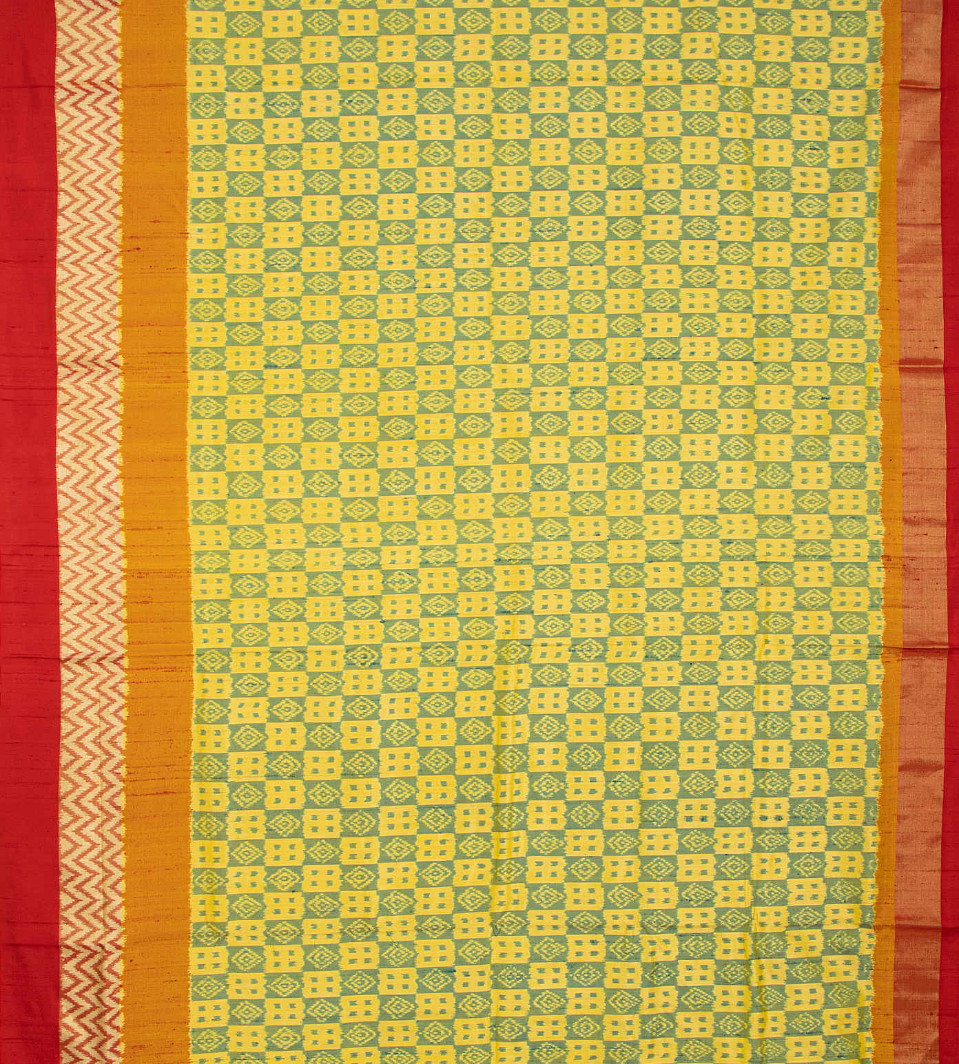 Yellow And Green Ikkat Silk Saree2