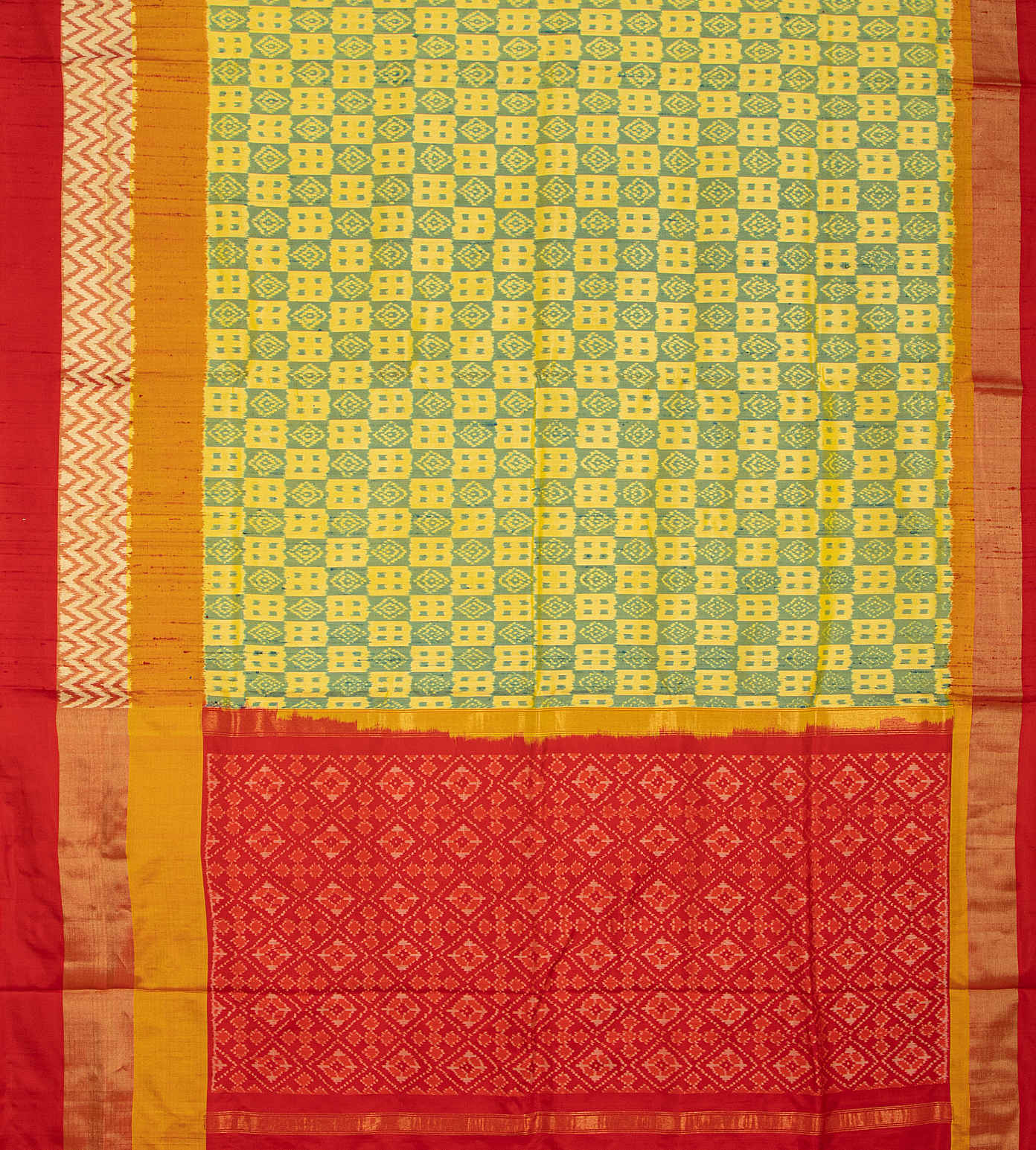 Yellow And Green Ikkat Silk Saree3