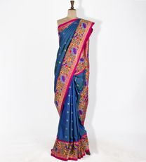 Peacock Blue Gadwal Paithani Silk Saree1