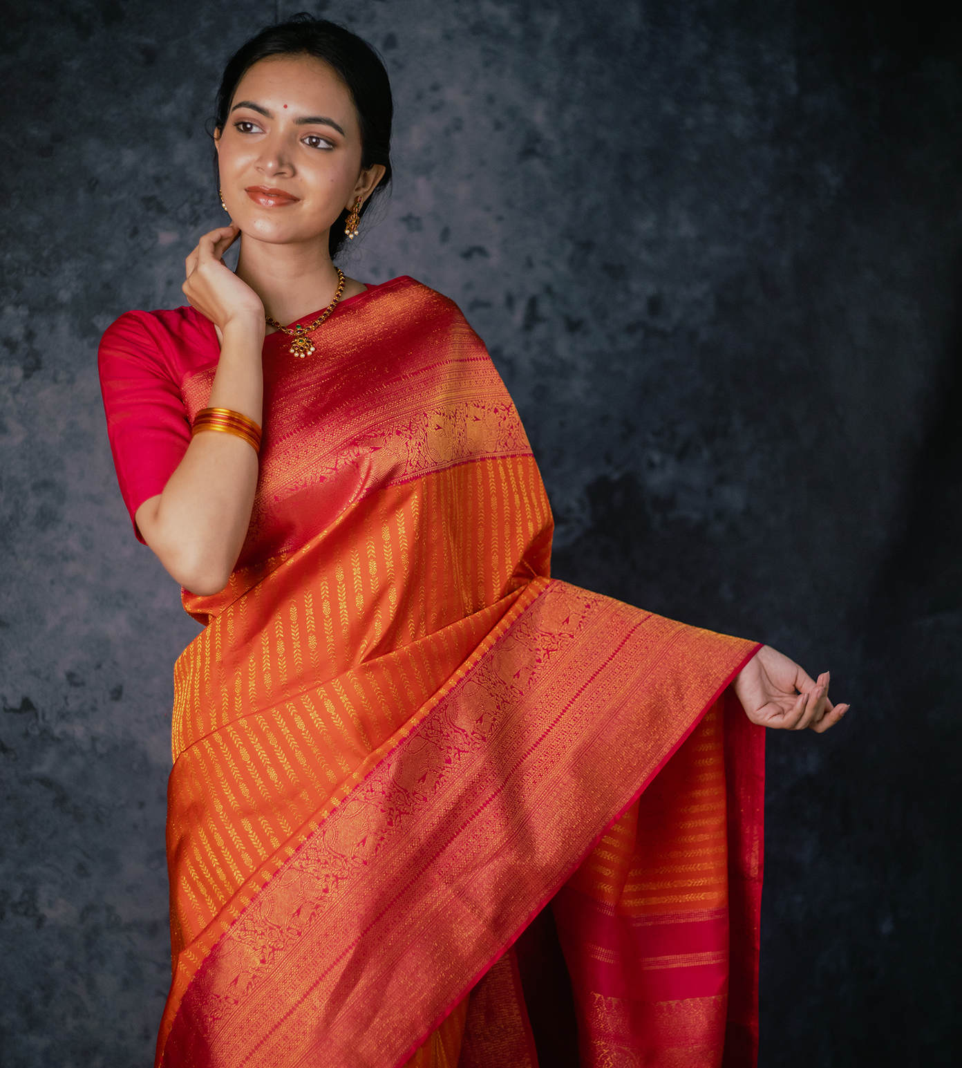 Orange Banarasi Soft Silk Saree – Panaash Saree