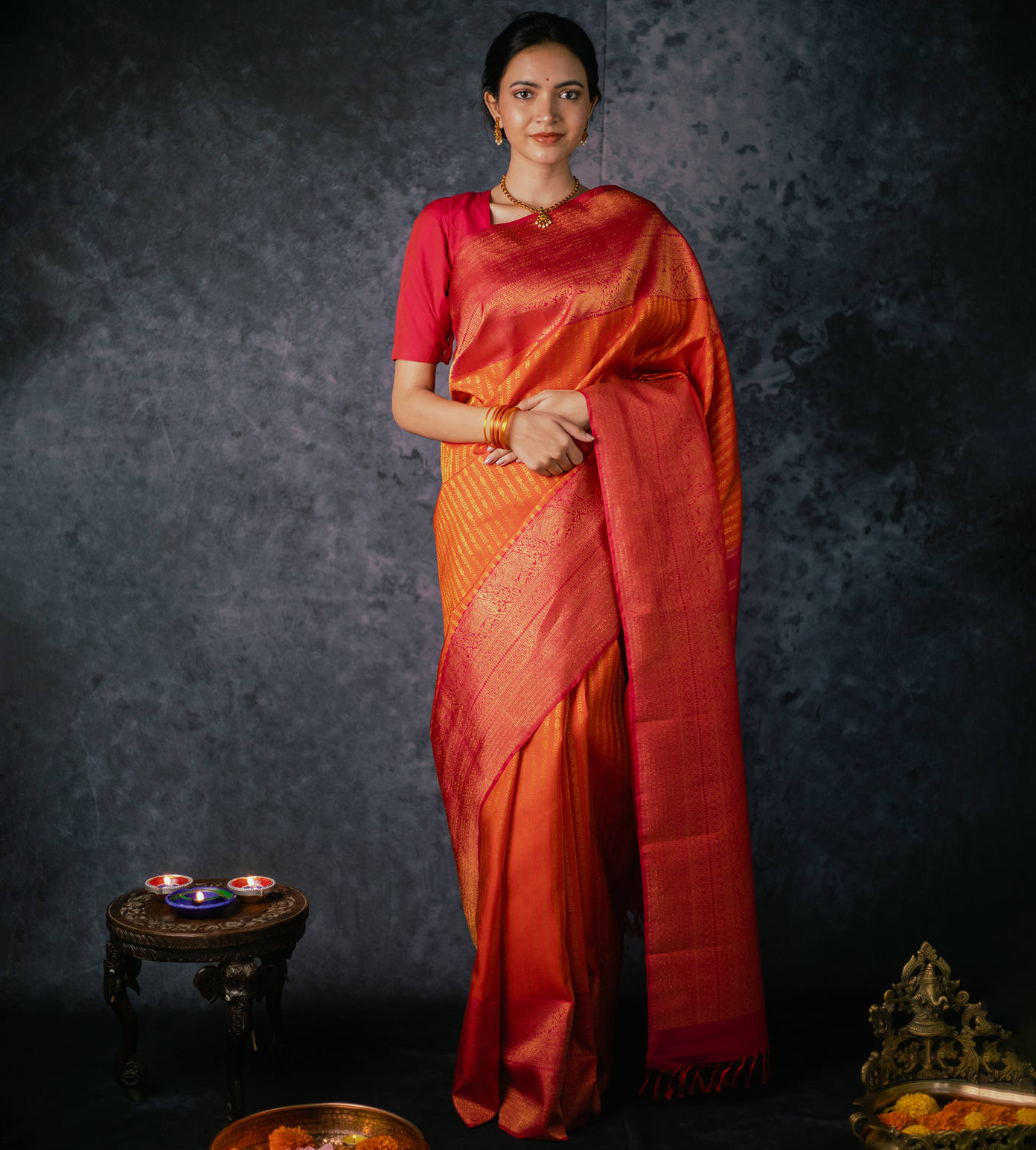 Orange Kanchipuram Silk Saree