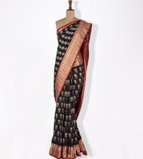 Black Ajrakh Kanchipuram Silk Saree1