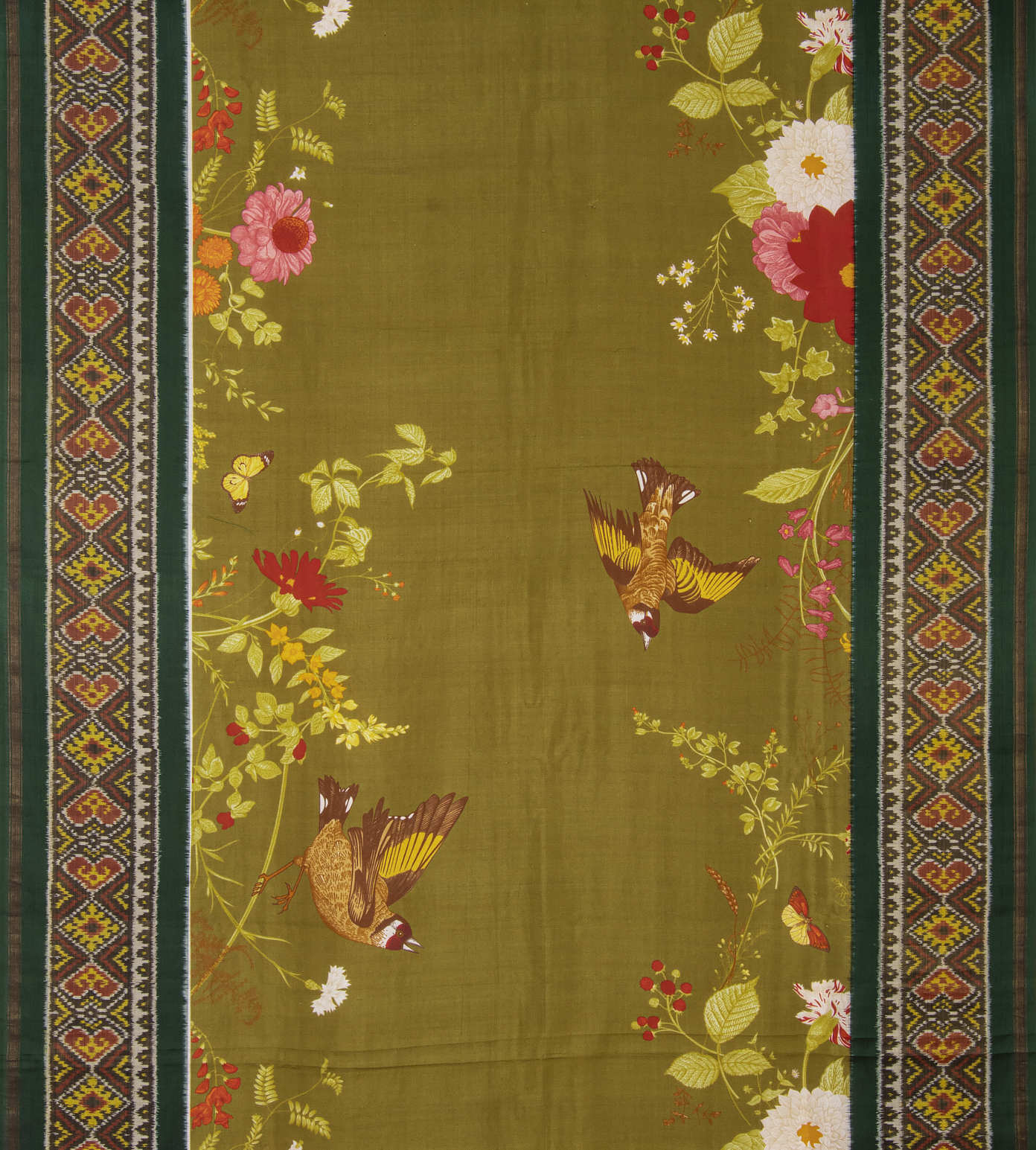 Olive Green Ikkat Silk Saree2