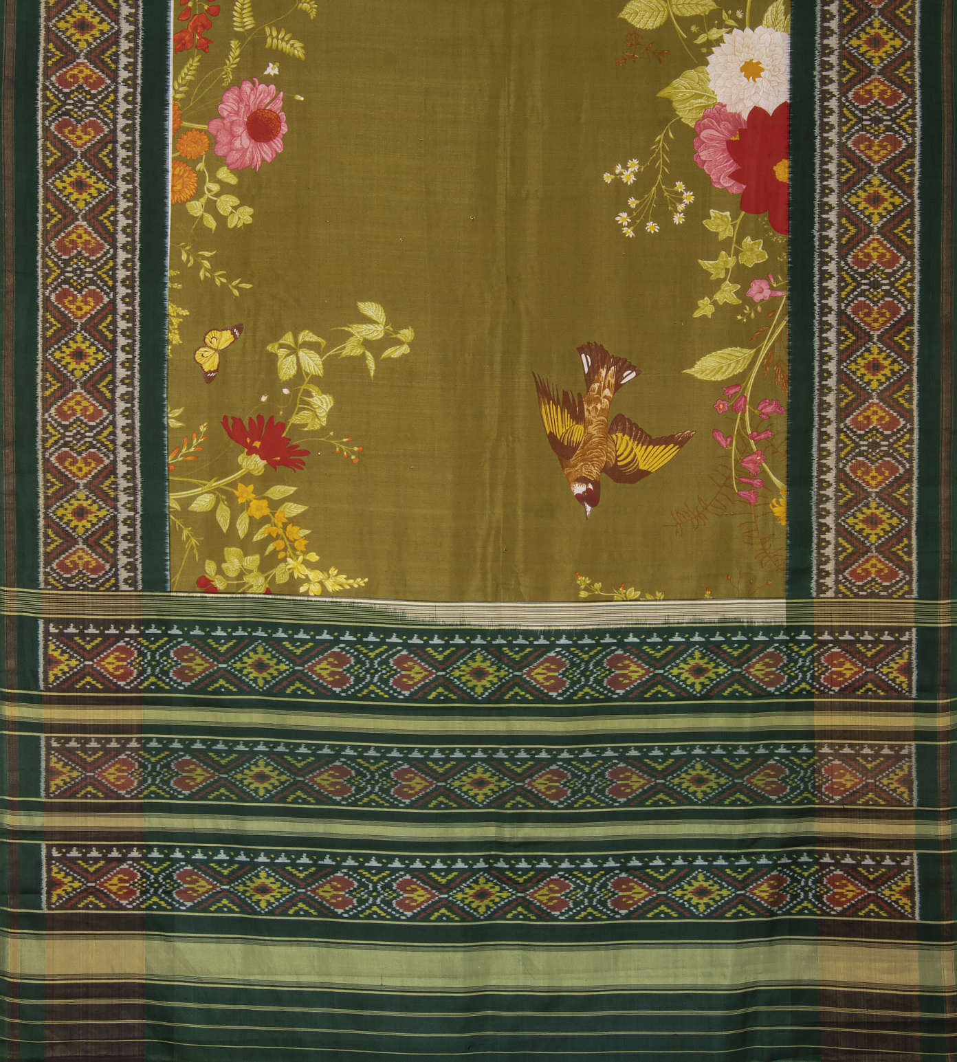 Olive Green Ikkat Silk Saree3