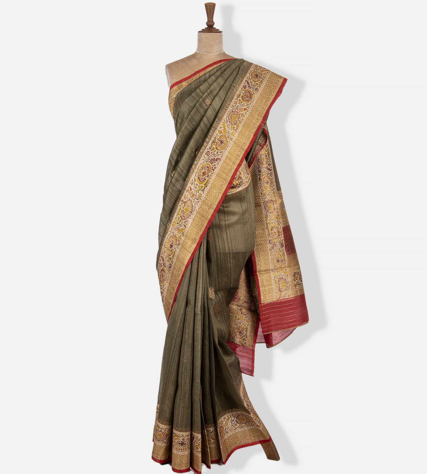 Olive Green Banaras Tussar Saree1