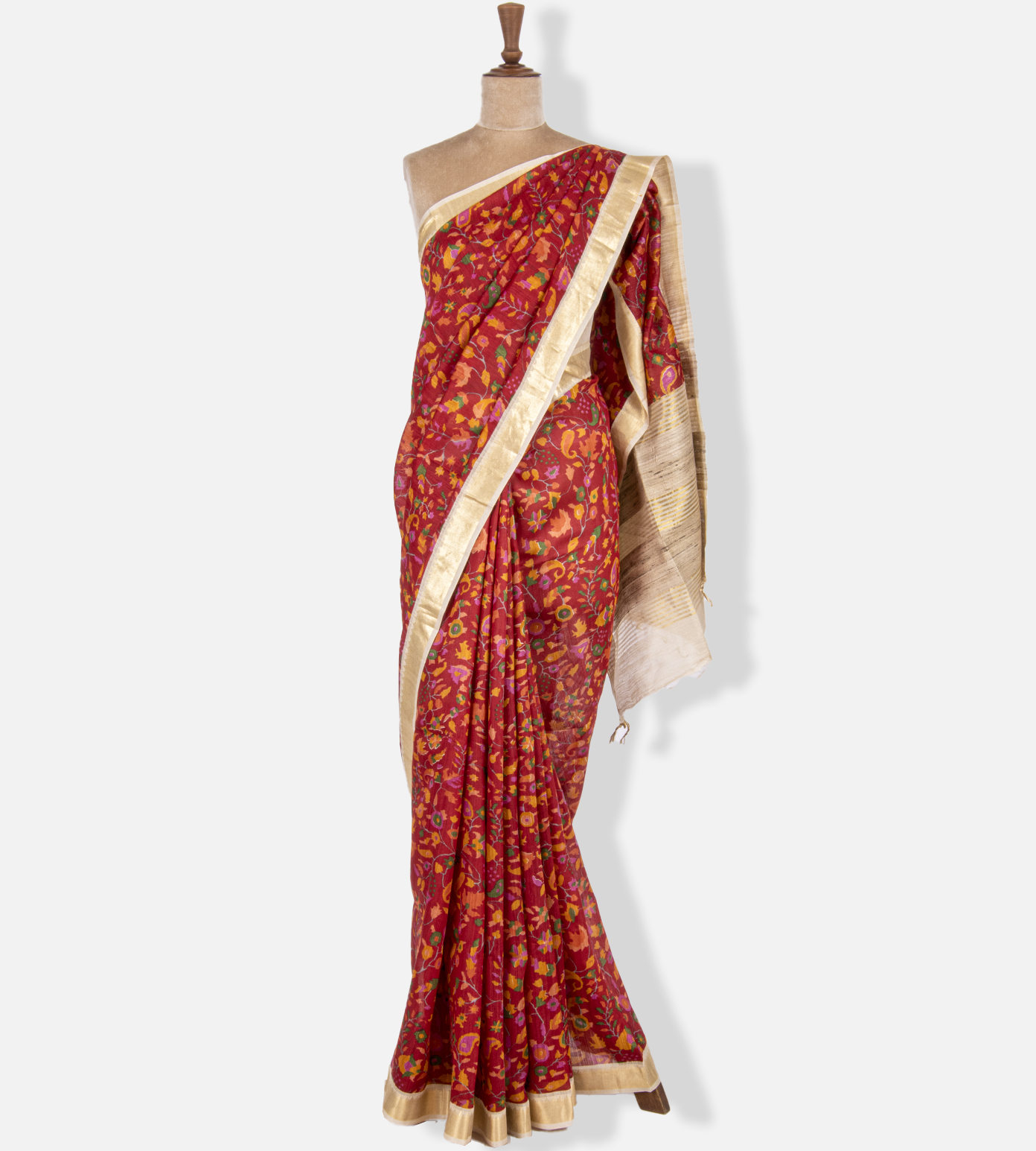 Red Moonga Tussar Saree