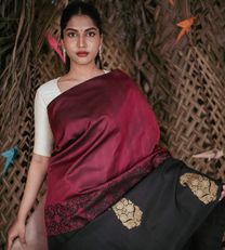 Black And Deep Maroon Kanchipuram Silk Saree1