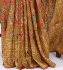 Mustard Yellow Printed Tussar with embroidery Saree3