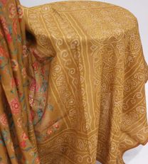 Mustard Yellow Printed Tussar with embroidery Saree4