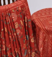 Red Printed Tussar with embroidery Saree2