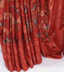 Red Printed Tussar with embroidery Saree4