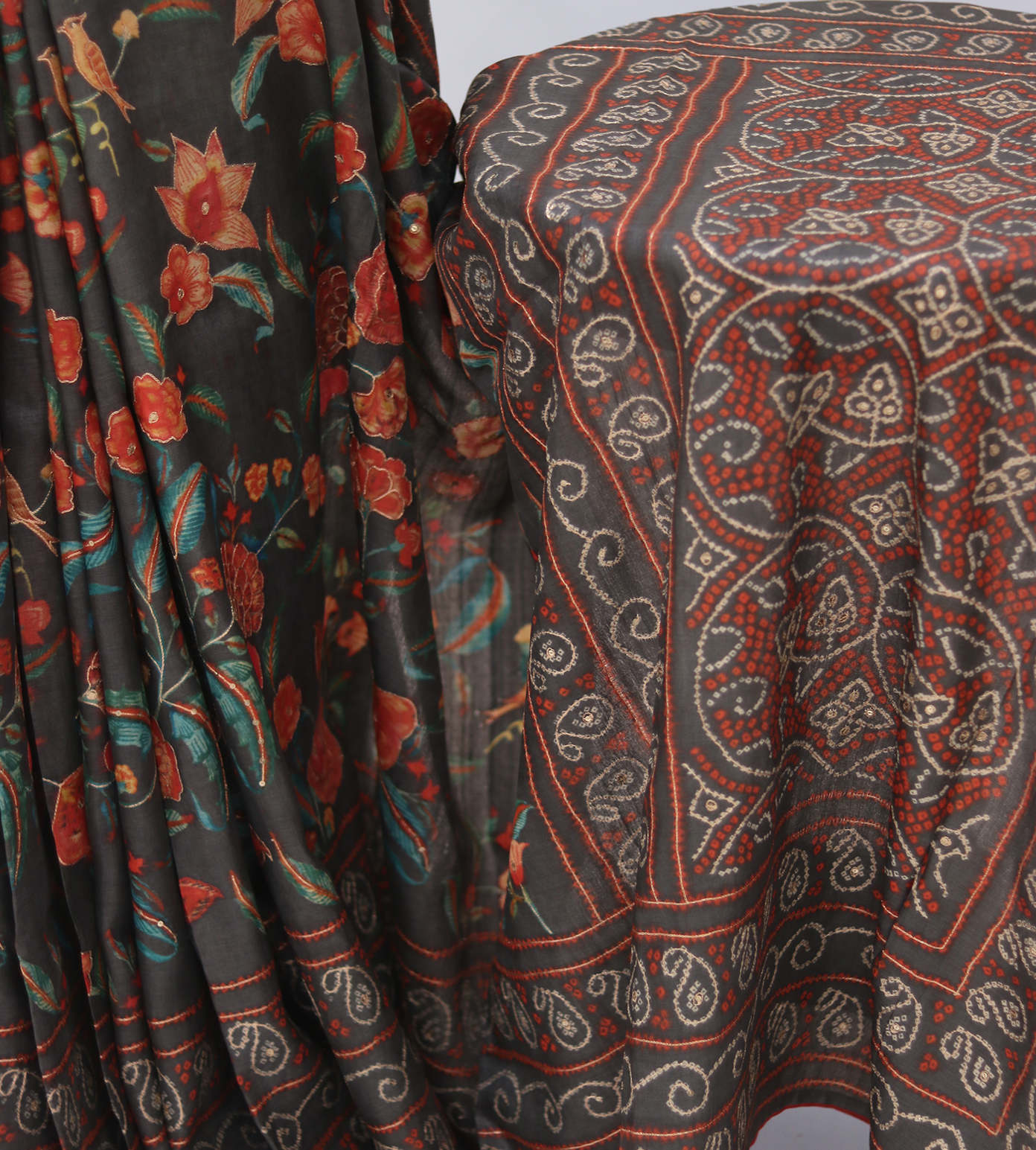 Grey Printed Tussar with embroidery Saree4