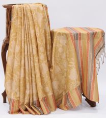 Pastel Yellow Printed Tussar with embroidery Saree1