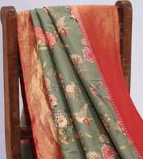 Pistachio Green Paithani Silk With Floral Printed Saree2