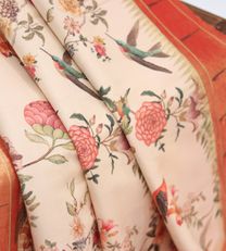 White Paithani Silk With Floral Printed Saree3