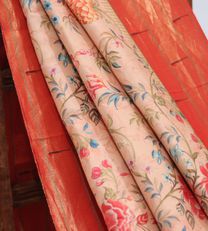 Pastel Pink Paithani Silk With Floral Printed Saree2