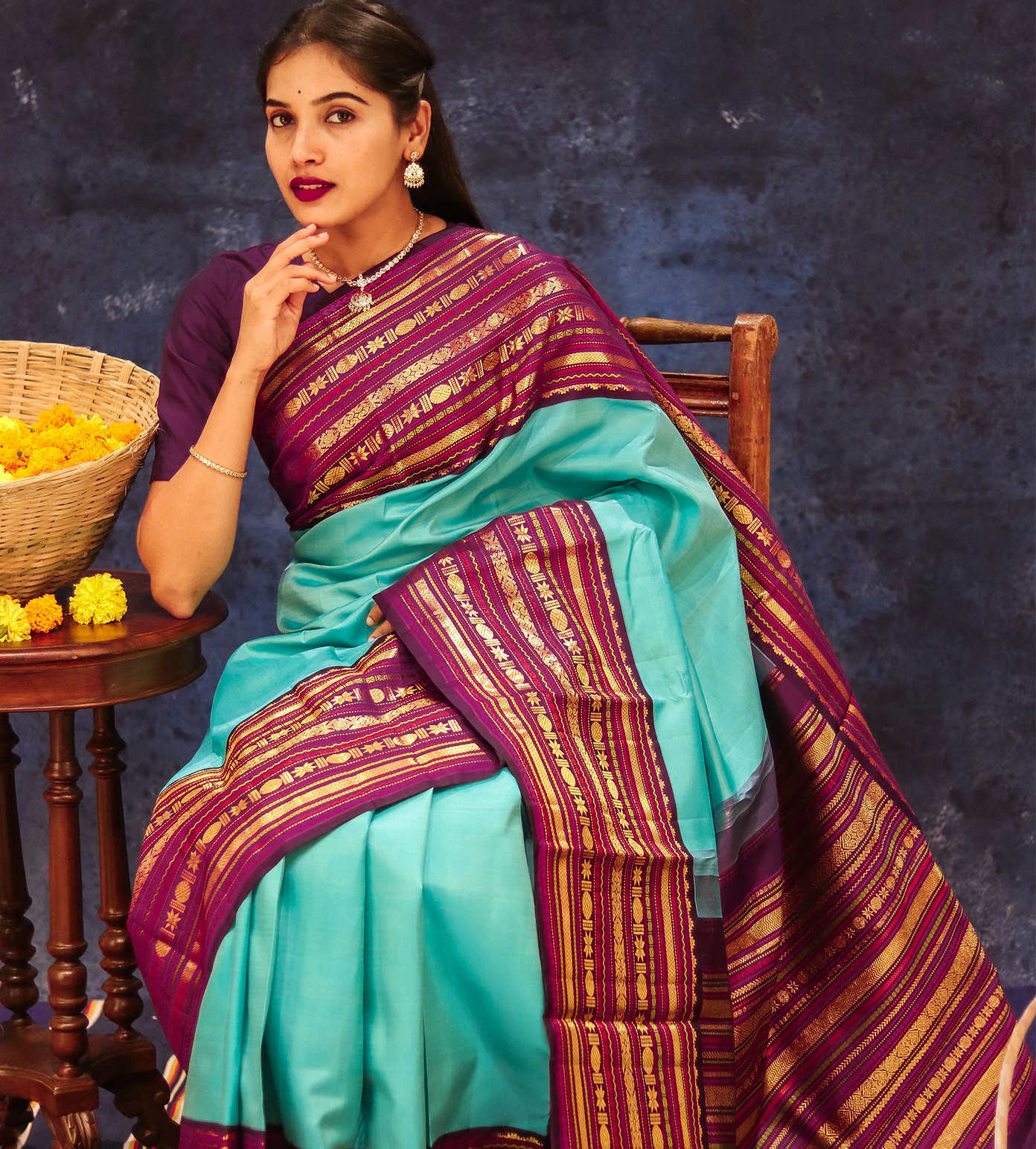 Sky Blue Kanchipuram Silk Saree