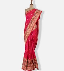 Pinkish Red Banaras Silk Saree1